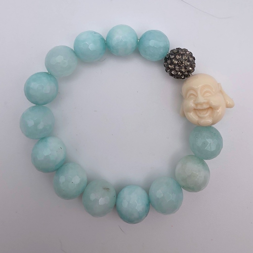 Unbranded Buddha Head Stretch Bead Bracelet Blue Good Condition Smooth Beads